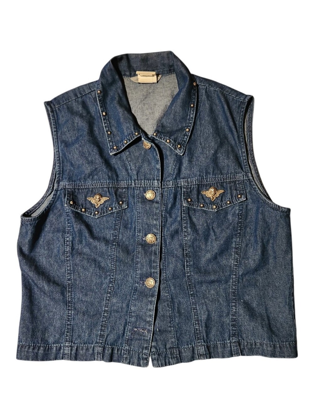 Vtg 90s Stonebridge Cherub Angel Chambray Denim Vest Top Women Size 8 USA READ